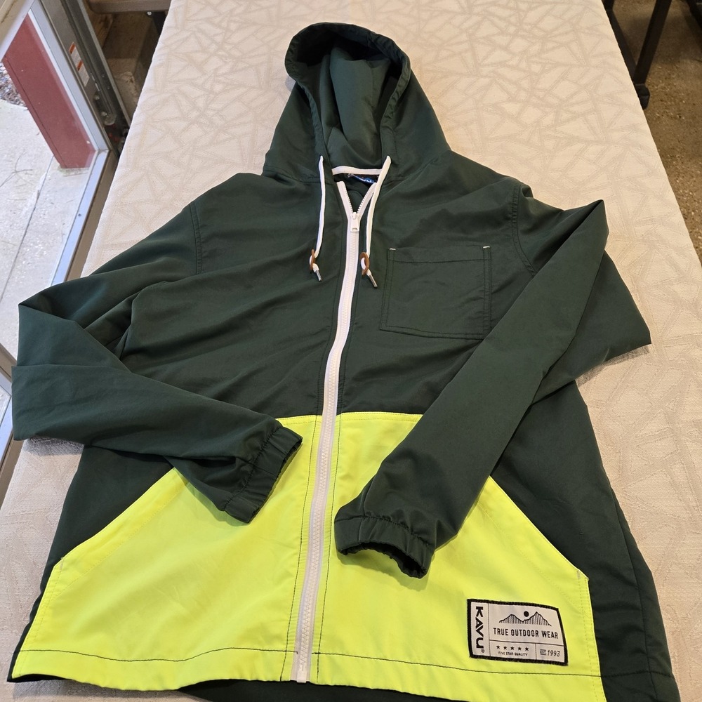 Kavu True Outdoor Wear Windbreaker Hiking Hood Full Zip, Pockets Green Sz Medium - Picture 2 of 6